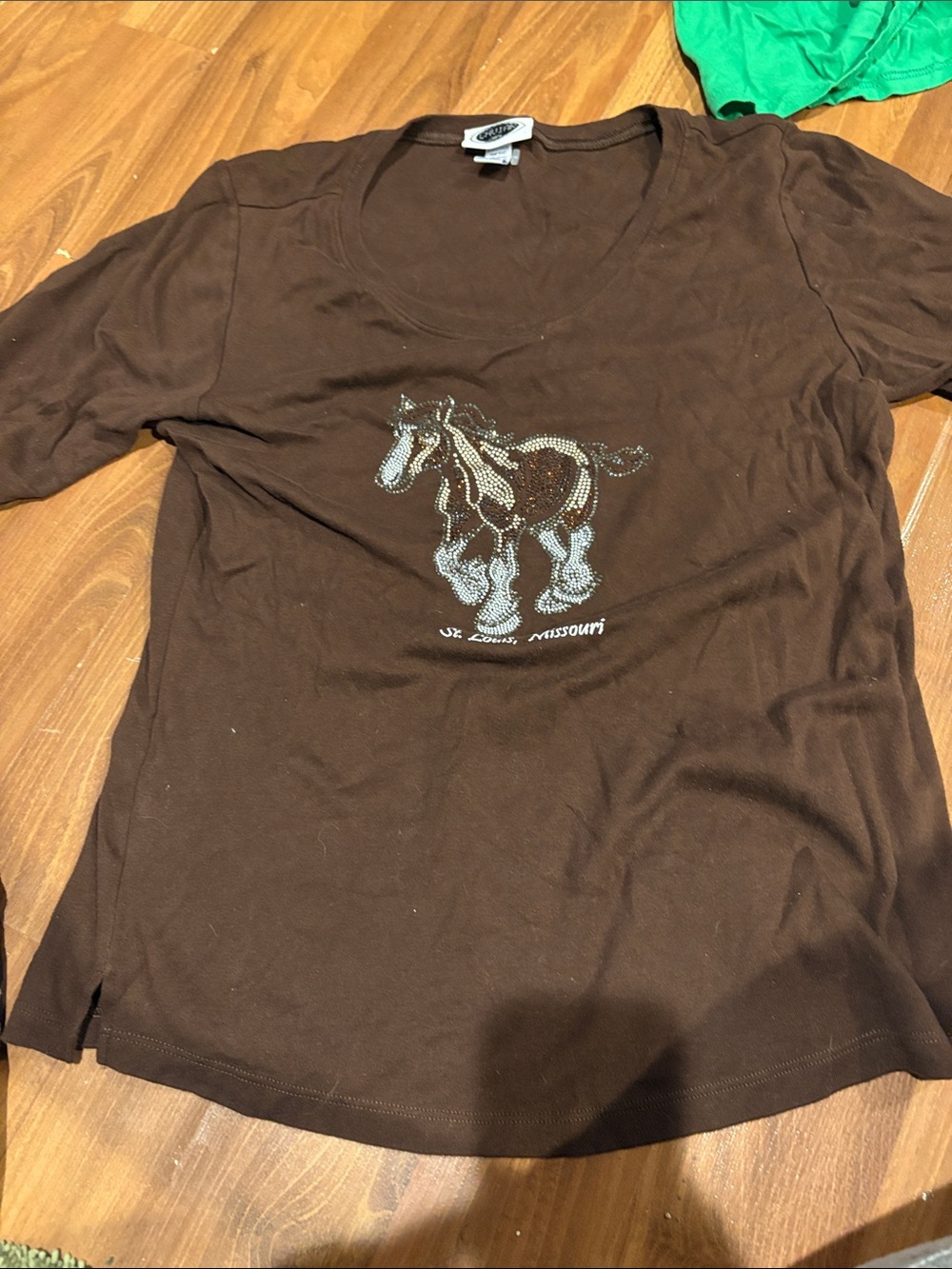 Brown Rhinestone Horse V-Neck Shirt